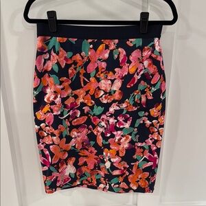 Ann Taylor Pink and Orange Knee-Length Pencil Skirt